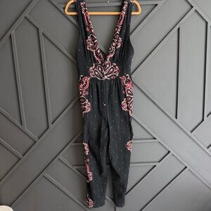 Free People Black Jumpsuit with Pink Paisley Print